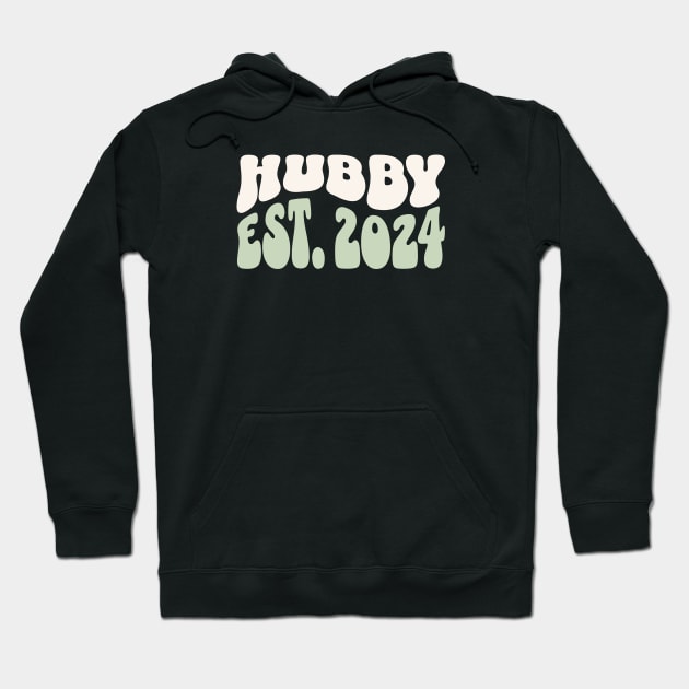 Hubby Est. 2024 Newlywed Husband Honeymoon Wavy Font Hoodie by LizardIsland